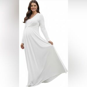Chic White Long Sleeve Maternity Dress